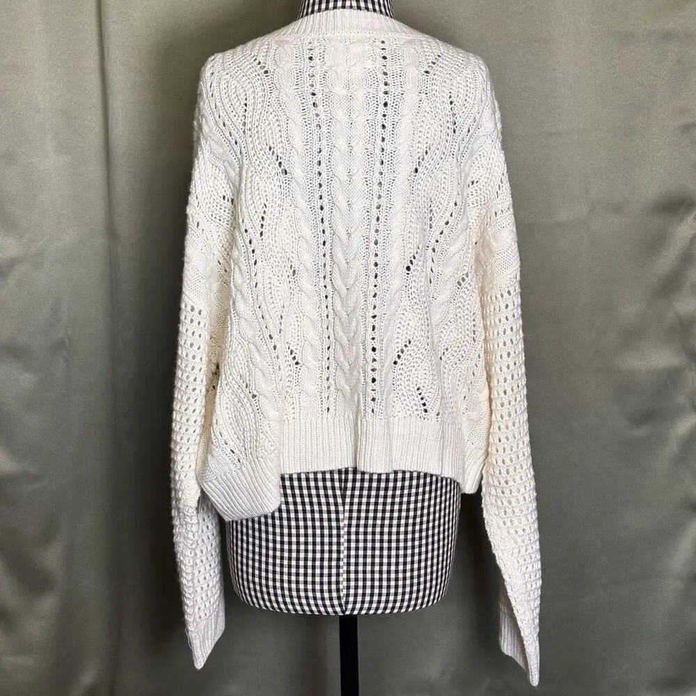 Lucky Brand Women's Size XL Open Knit Fisherman Cable Pullover Ivory Sweater $99